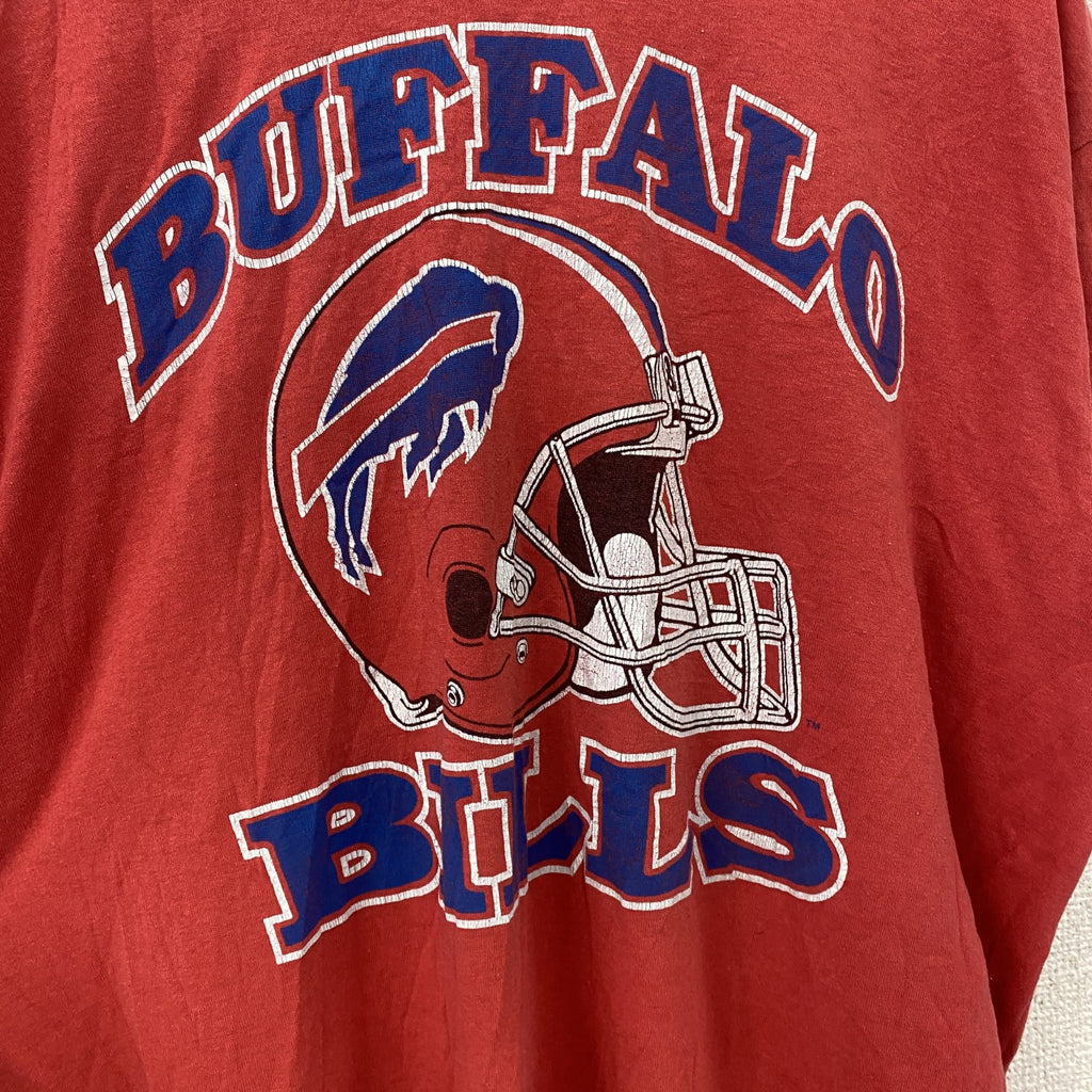 90s　TRENCH　NFL　バッファロービルズ　半袖プリントTシャツ　シングルステッチ　アーチプリント　赤　レッド　XLサイズ