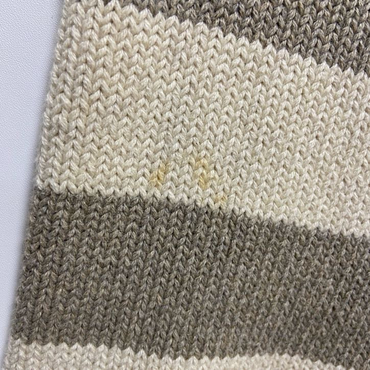 古着 used　CHAPS　チャップス　長袖ハーフジップボーダー柄ニット　セーター　ワンポイント刺繍　白　ホワイト　XLサイズ