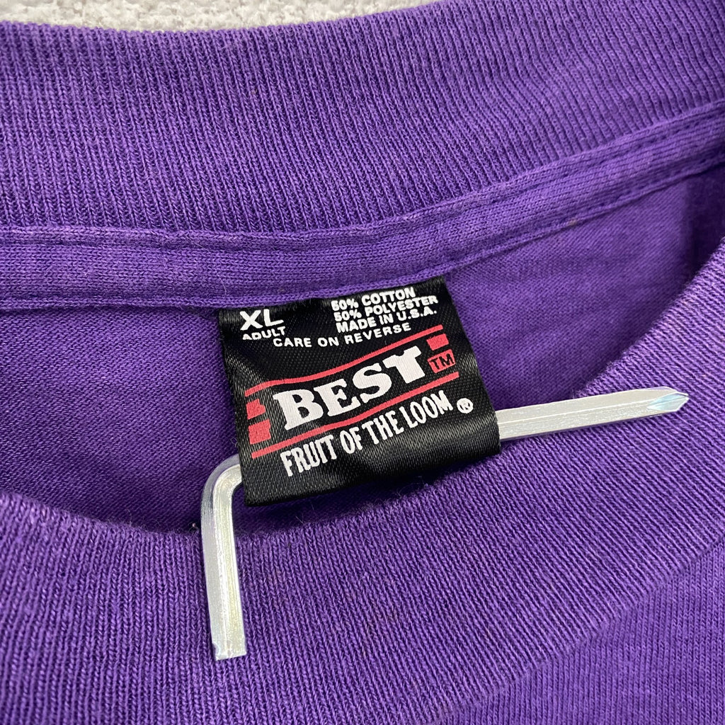 90s　BEST　FRUIT OF THE LOOM　半袖プリントTシャツ　シングルステッチ　ヴィンテージ　紫　パープル　XLサイズ