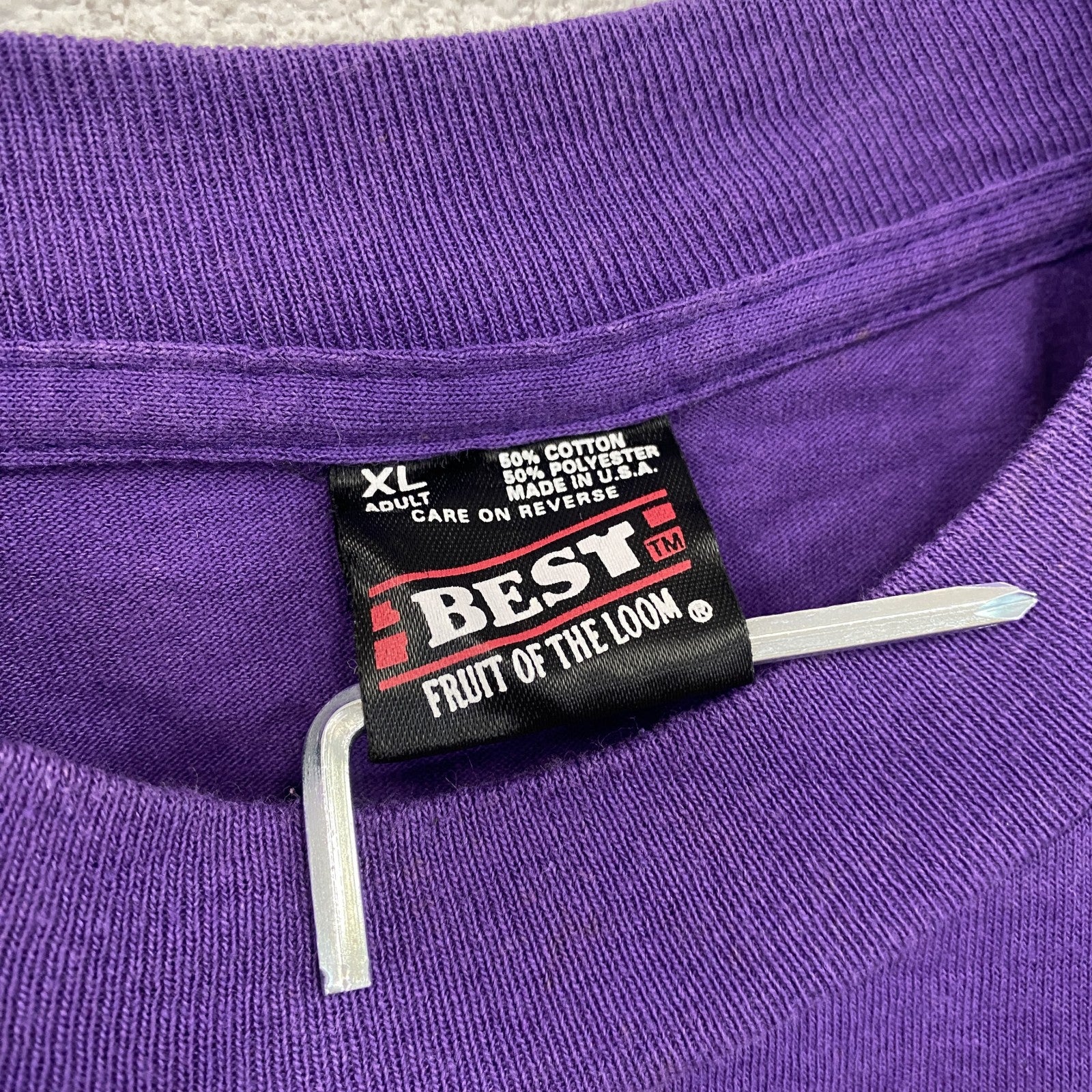 90s　BEST　FRUIT OF THE LOOM　半袖プリントTシャツ　シングルステッチ　ヴィンテージ　紫　パープル　XLサイズ