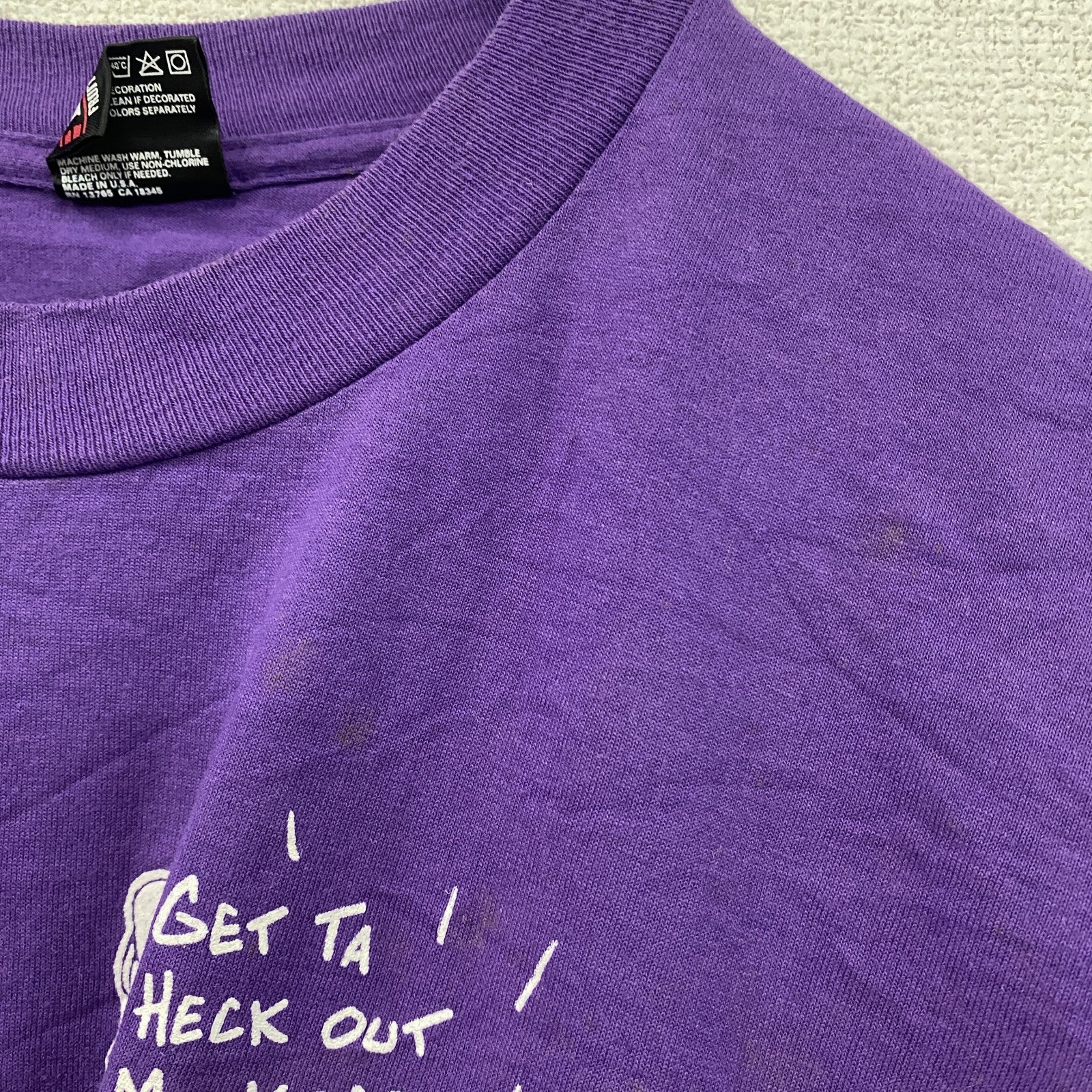 90s　BEST　FRUIT OF THE LOOM　半袖プリントTシャツ　シングルステッチ　ヴィンテージ　紫　パープル　XLサイズ