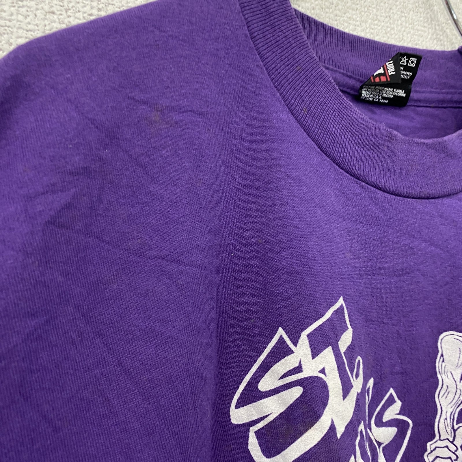 90s　BEST　FRUIT OF THE LOOM　半袖プリントTシャツ　シングルステッチ　ヴィンテージ　紫　パープル　XLサイズ