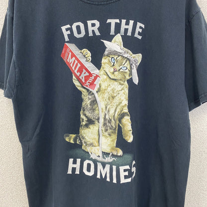 古着 used　FRUIT OF THE LOOM　半袖プリントTシャツ　キャット　ミルク　クルーネック　黒色　ブラック　Mサイズ