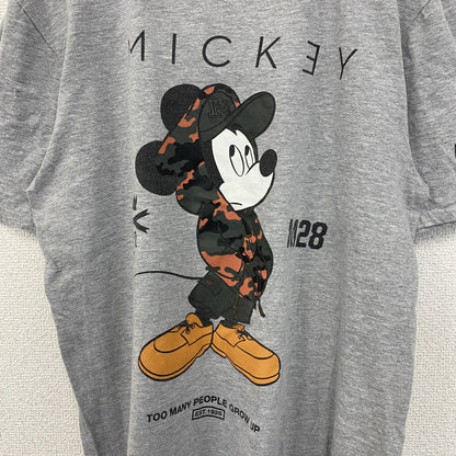 古着 used　Disney ディズニー　半袖ミッキーマウスプリントTシャツ　迷彩柄　クルーネック　グレー　レトロ　Mサイズ　