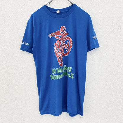 古着 used　anvil アンビル　半袖プリントTシャツ　バイクレーサー　背番号　1　クルーネック　青　レトロ　Mサイズ