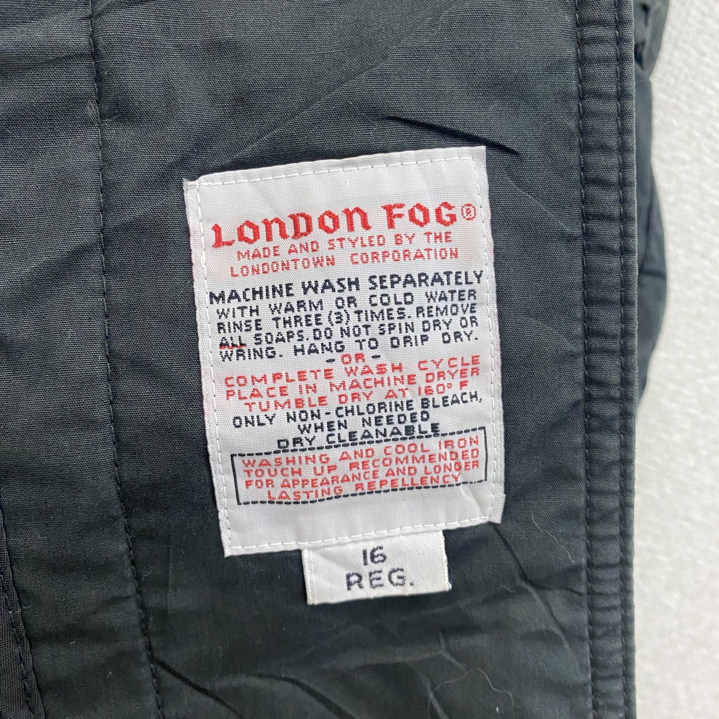 LONDON FOG　ロンドンフォグ　トレンチコート　比翼仕立て　スタンドカラー　黒　ブラック　16サイズ
