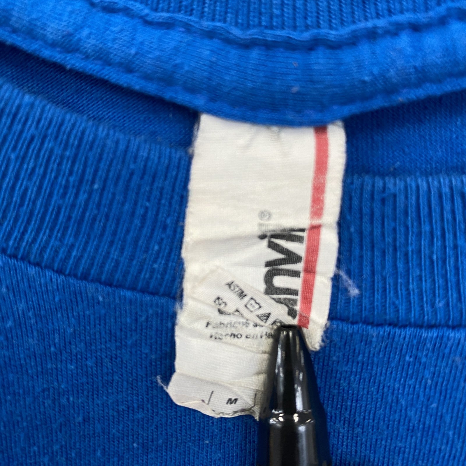 古着 used　anvil アンビル　半袖プリントTシャツ　バイクレーサー　背番号　1　クルーネック　青　レトロ　Mサイズ