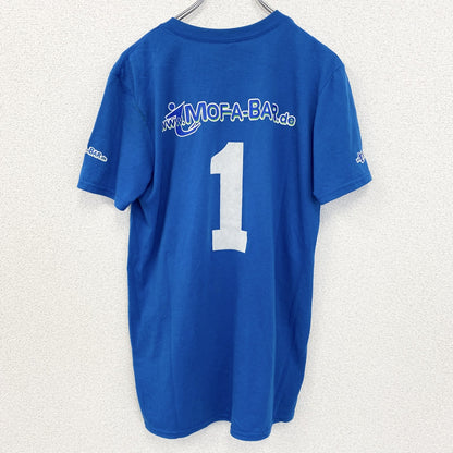 古着 used　anvil アンビル　半袖プリントTシャツ　バイクレーサー　背番号　1　クルーネック　青　レトロ　Mサイズ