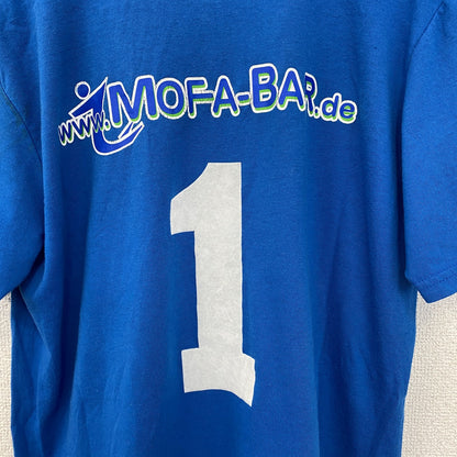 古着 used　anvil アンビル　半袖プリントTシャツ　バイクレーサー　背番号　1　クルーネック　青　レトロ　Mサイズ