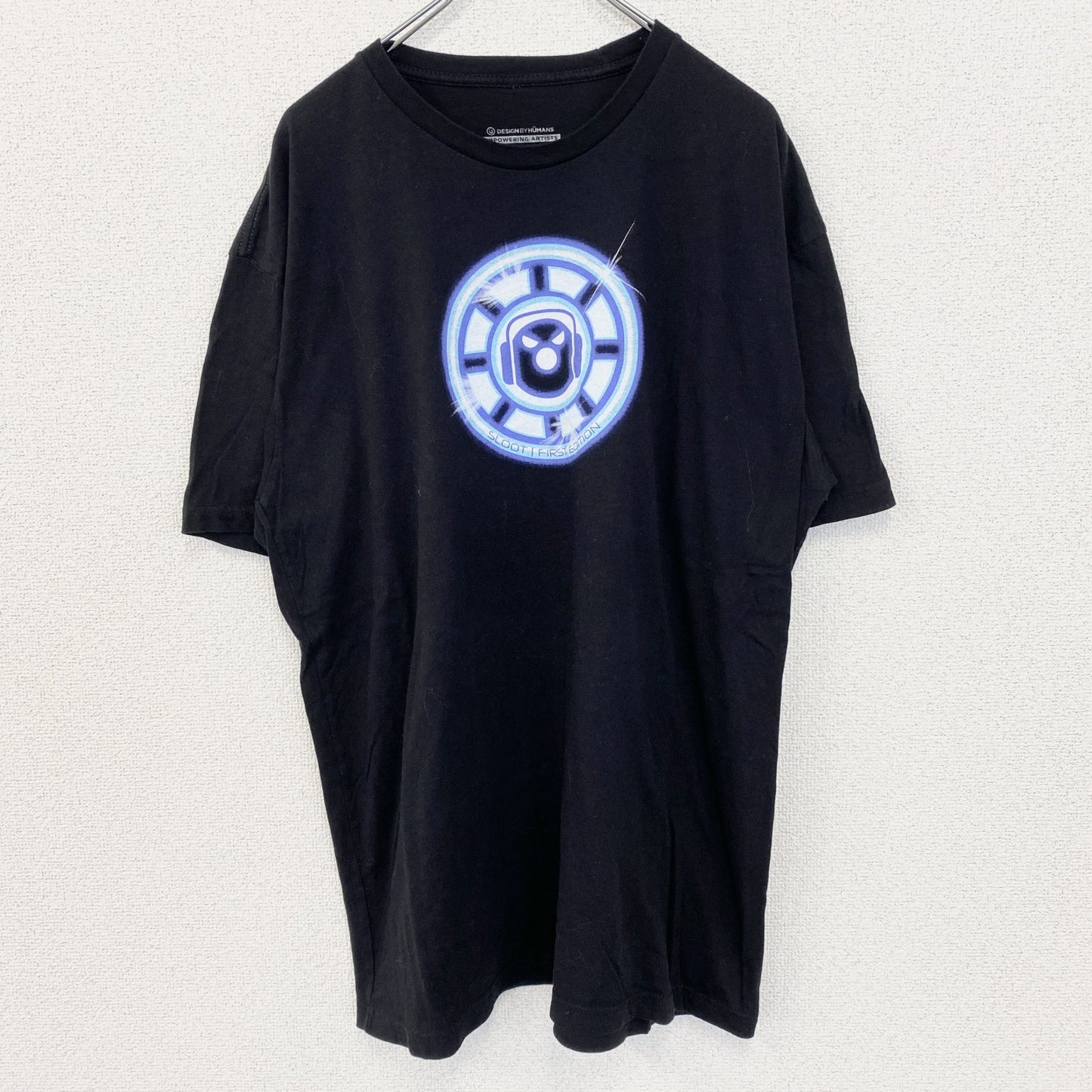 古着 used　DESAIN BY HUMANS　半袖プリントTシャツ　ロボット　カジュアル　クルーネック　黒　レトロ　XLサイズ