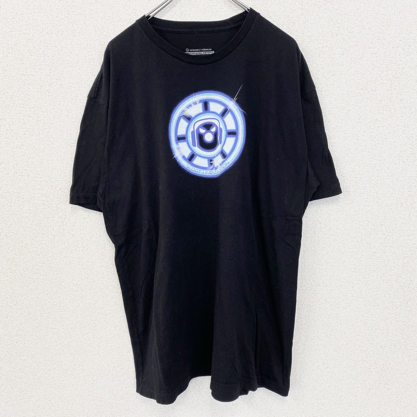 古着 used　DESAIN BY HUMANS　半袖プリントTシャツ　ロボット　カジュアル　クルーネック　黒　レトロ　XLサイズ