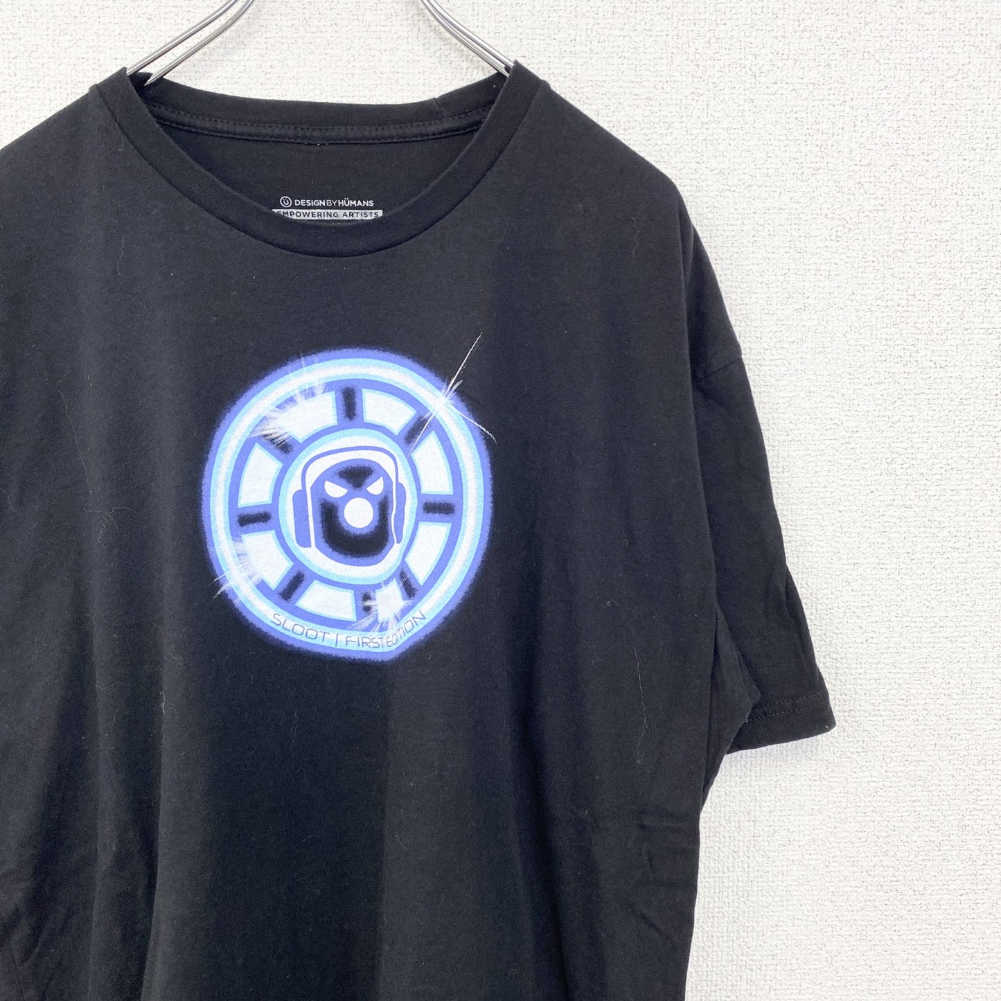 古着 used　DESAIN BY HUMANS　半袖プリントTシャツ　ロボット　カジュアル　クルーネック　黒　レトロ　XLサイズ