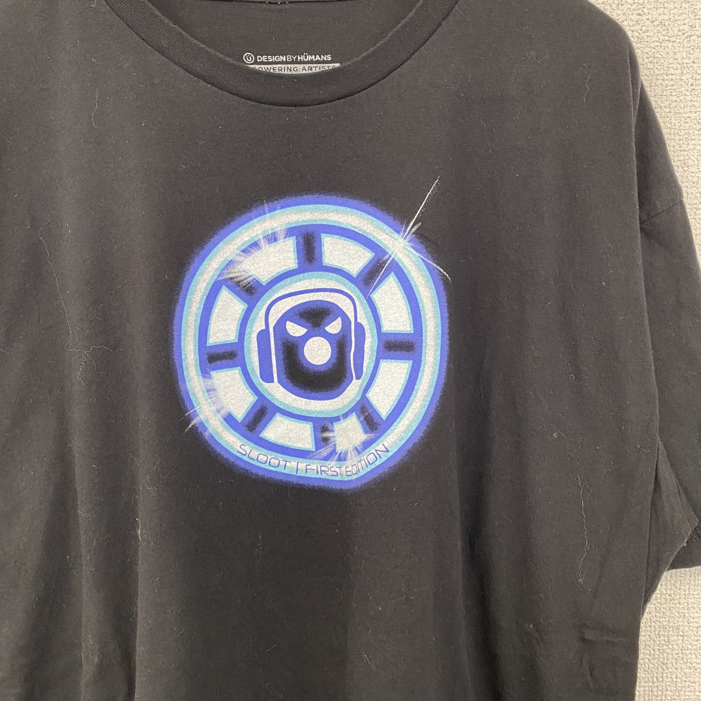 古着 used　DESAIN BY HUMANS　半袖プリントTシャツ　ロボット　カジュアル　クルーネック　黒　レトロ　XLサイズ
