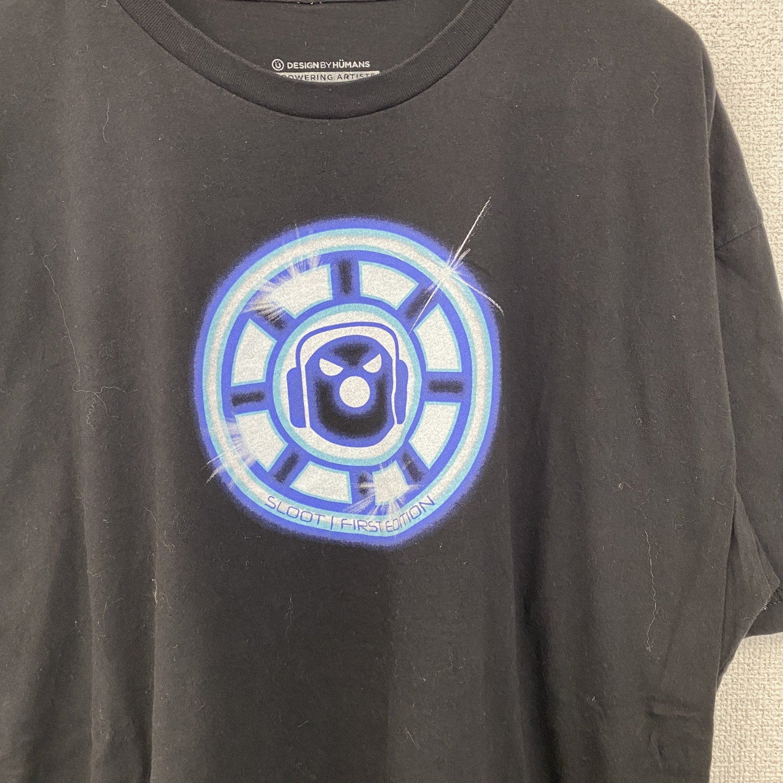 古着 used　DESAIN BY HUMANS　半袖プリントTシャツ　ロボット　カジュアル　クルーネック　黒　レトロ　XLサイズ