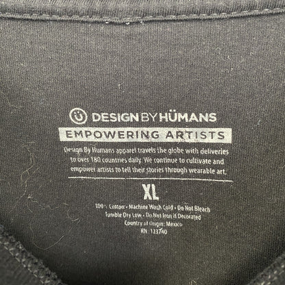 古着 used　DESAIN BY HUMANS　半袖プリントTシャツ　ロボット　カジュアル　クルーネック　黒　レトロ　XLサイズ