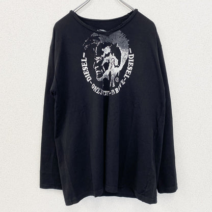 古着 used　DIESEL ディーゼル　長袖プリントTシャツ　カジュアルデザイン　クルーネック　黒　レトロ　3XLサイズ