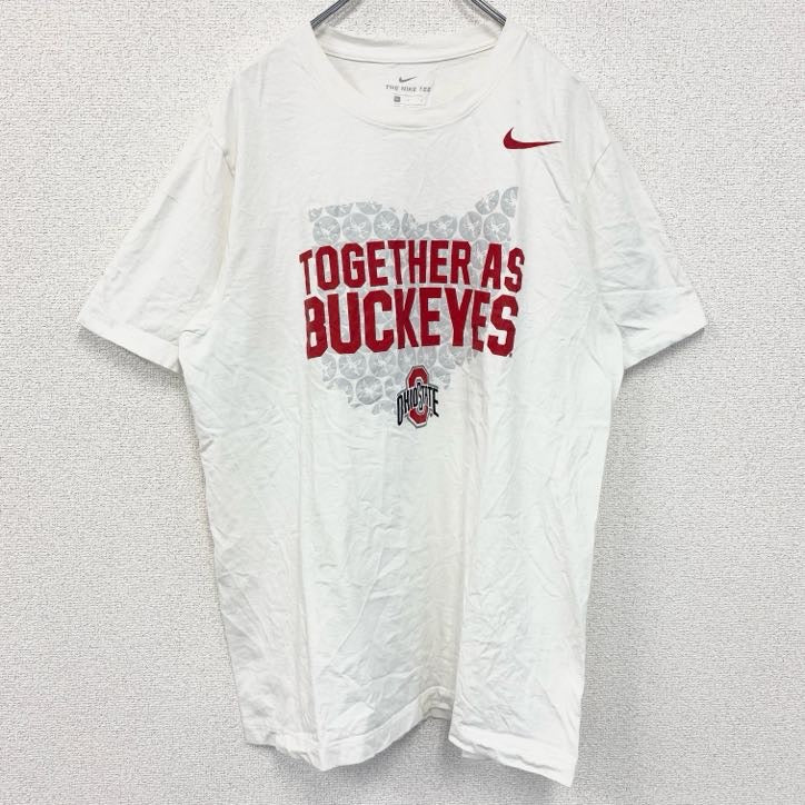 NIKE　ナイキ　半袖プリントTシャツ　オハイオステート・バックアイズ　スウッシュロゴ　クルーネック　白　ホワイト　Lサイズ