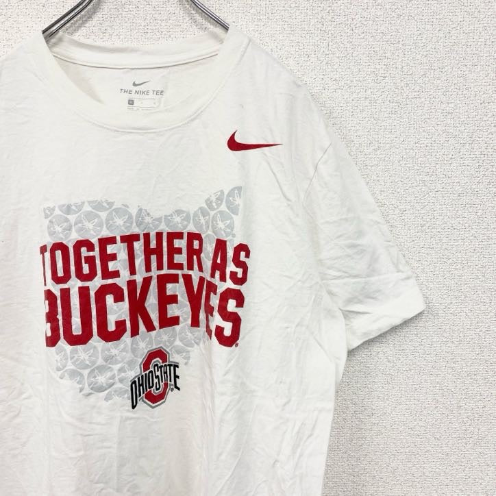 NIKE　ナイキ　半袖プリントTシャツ　オハイオステート・バックアイズ　スウッシュロゴ　クルーネック　白　ホワイト　Lサイズ