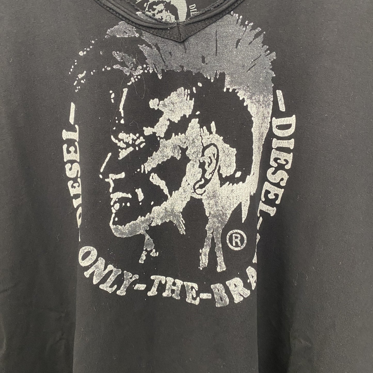 古着 used　DIESEL ディーゼル　長袖プリントTシャツ　カジュアルデザイン　クルーネック　黒　レトロ　3XLサイズ