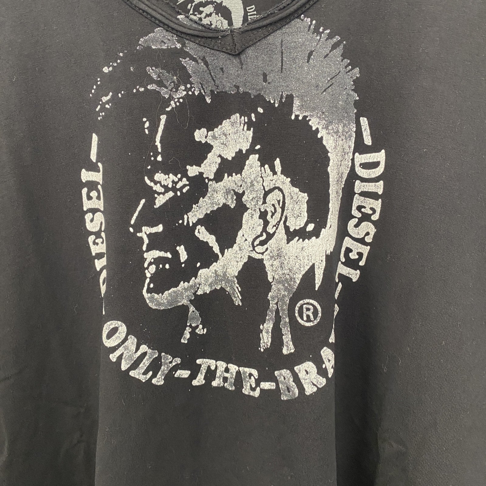 古着 used　DIESEL ディーゼル　長袖プリントTシャツ　カジュアルデザイン　クルーネック　黒　レトロ　3XLサイズ