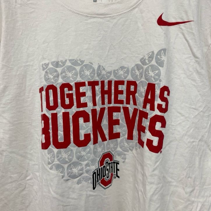 NIKE　ナイキ　半袖プリントTシャツ　オハイオステート・バックアイズ　スウッシュロゴ　クルーネック　白　ホワイト　Lサイズ