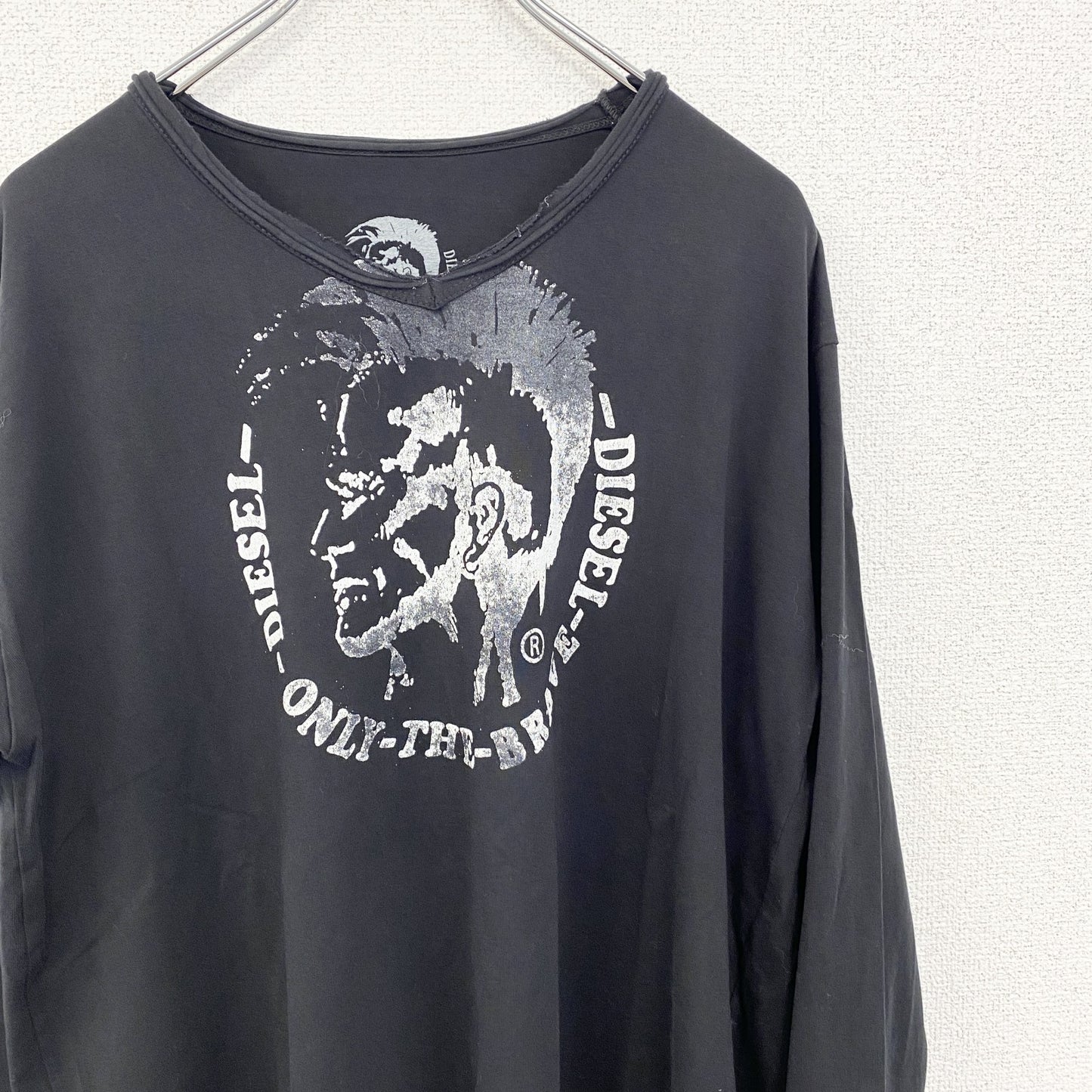 古着 used　DIESEL ディーゼル　長袖プリントTシャツ　カジュアルデザイン　クルーネック　黒　レトロ　3XLサイズ