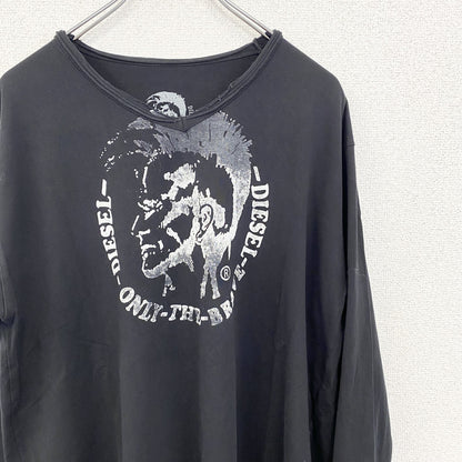 古着 used　DIESEL ディーゼル　長袖プリントTシャツ　カジュアルデザイン　クルーネック　黒　レトロ　3XLサイズ