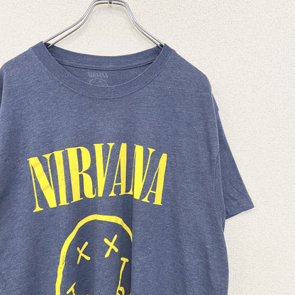 古着 used　NIRVANA ニルヴァーナ　半袖バンドTシャツ　ネイビー　紺　ロゴプリント　クーネック　レトロ　2XLサイズ