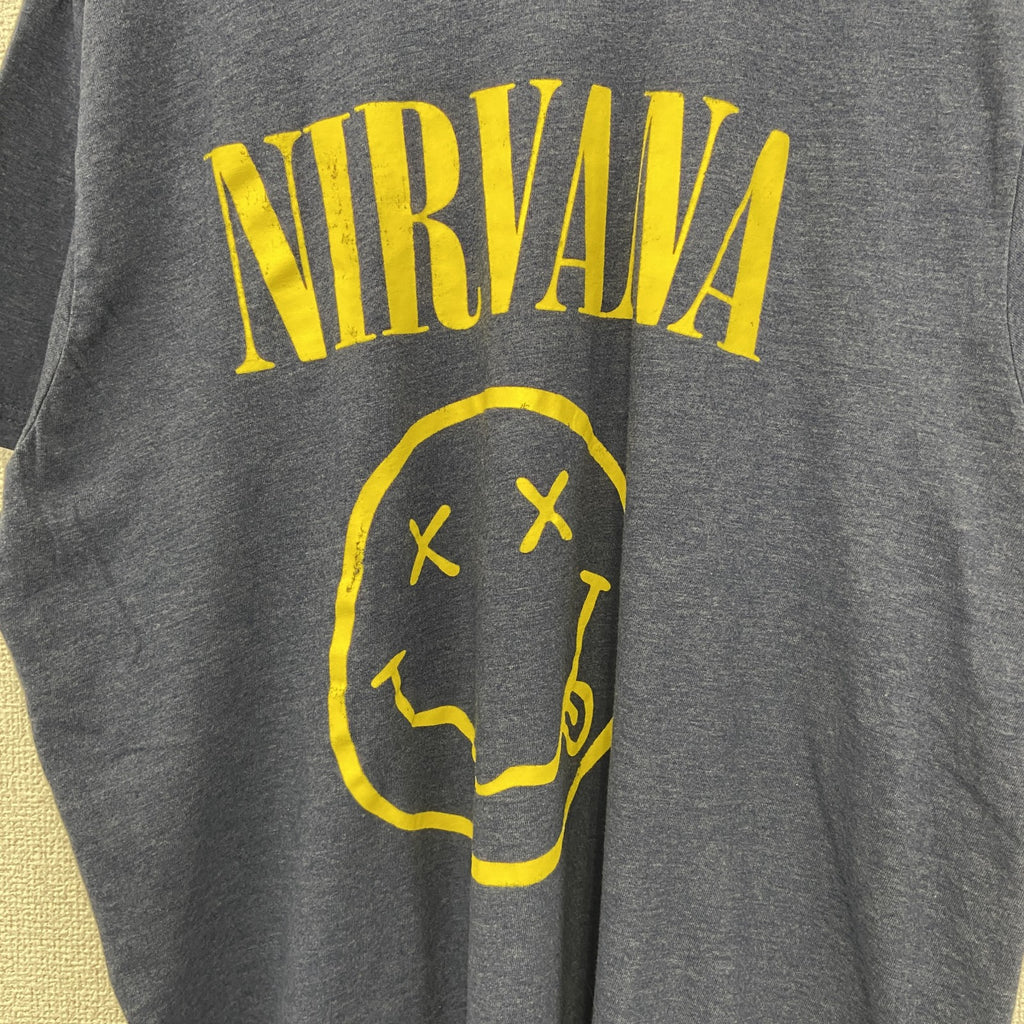 古着 used　NIRVANA ニルヴァーナ　半袖バンドTシャツ　ネイビー　紺　ロゴプリント　クーネック　レトロ　2XLサイズ