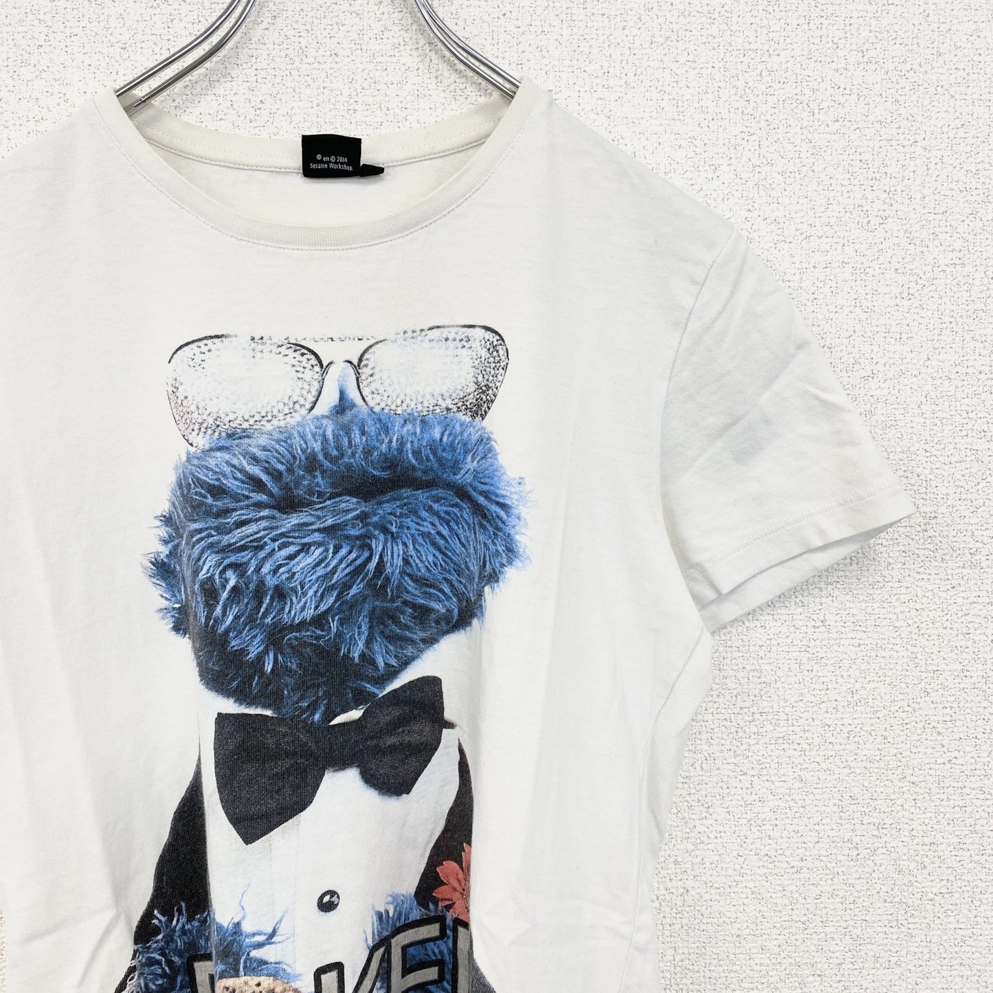 古着 used　SESAMS STRAAT　半袖オリジナルプリントTシャツ　クッキーモンスター　クルーネック　白色　春夏　Sサイズ
