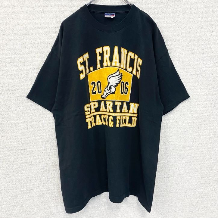 古着 used　champion　チャンピオン　半袖プリントTシャツ　バックプリント　レトロデザイン　ブラック　黒　XLサイズ