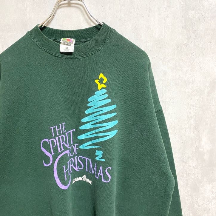 ～00s　FRUIT OF THE LOOM　フルーツオブザルーム　スウェット　クリスマス　グリーン　XLサイズ