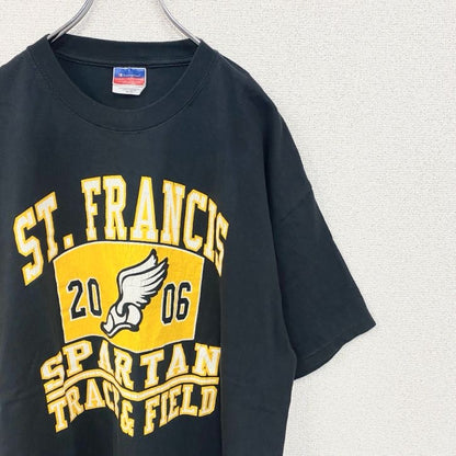 古着 used　champion　チャンピオン　半袖プリントTシャツ　バックプリント　レトロデザイン　ブラック　黒　XLサイズ