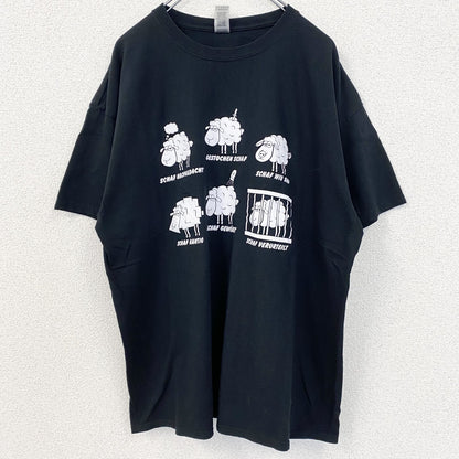 古着 used　GILDAN ギルダン　半袖アニマルプリントTシャツ　クルーネック　レトロデザイン　羊　黒　ブラック　XLサイズ