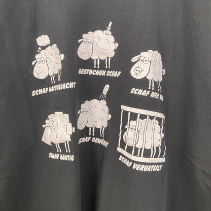 古着 used　GILDAN ギルダン　半袖アニマルプリントTシャツ　クルーネック　レトロデザイン　羊　黒　ブラック　XLサイズ