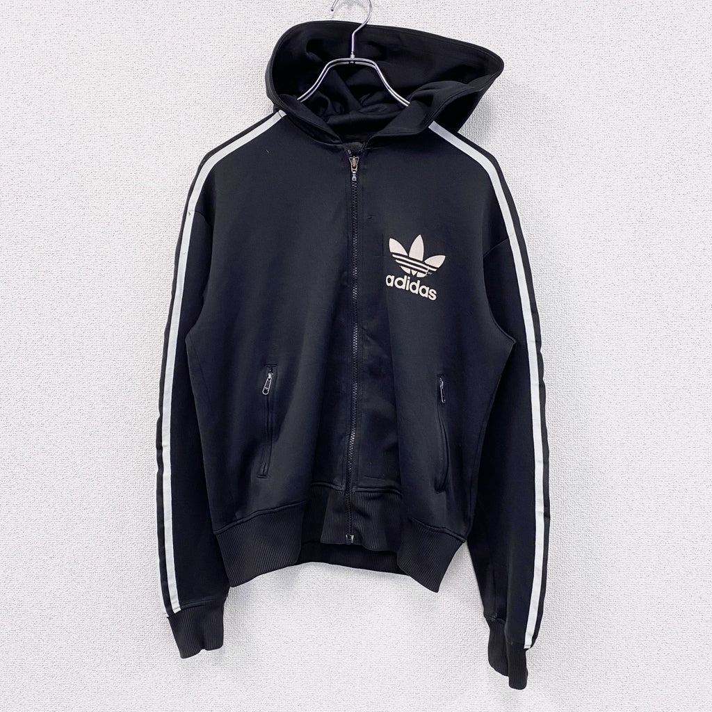 00s　adidas　アディダス　トラックジャケット/ジャージパーカー　デカロゴ　トレフォイルロゴ　ヴィンテージ　黒　ブラック　Sサイズ