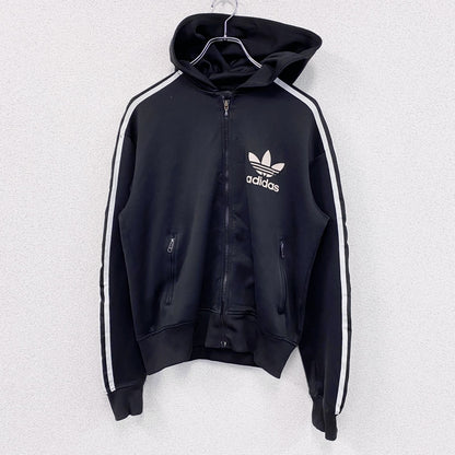 00s　adidas　アディダス　トラックジャケット/ジャージパーカー　デカロゴ　トレフォイルロゴ　ヴィンテージ　黒　ブラック　Sサイズ
