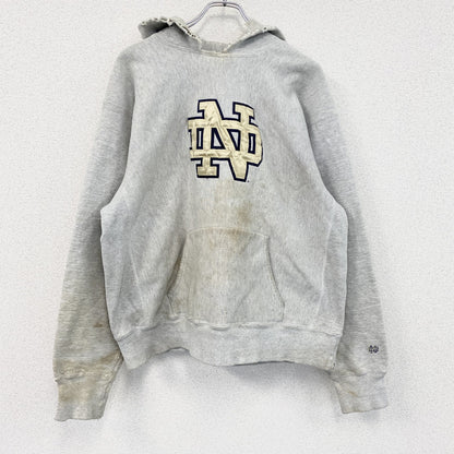 90s　University of Notre Dame　スウェットパーカー/フーディー　ボロ　霜降りグレー　XLサイズ