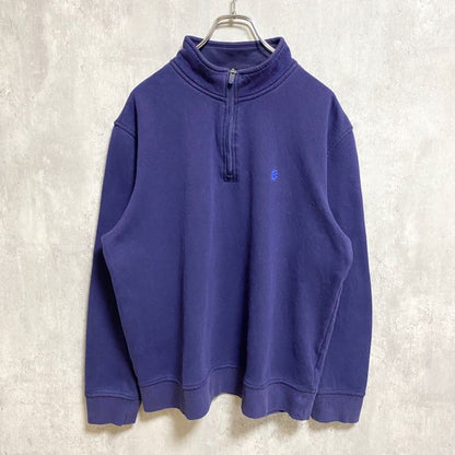 IZOD　アイゾッド　ハーフジップスウェット/トレーナー　フェード　ワンポイント　刺繍ロゴ　ビッグシルエット　紺　ネイビー　Lサイズ
