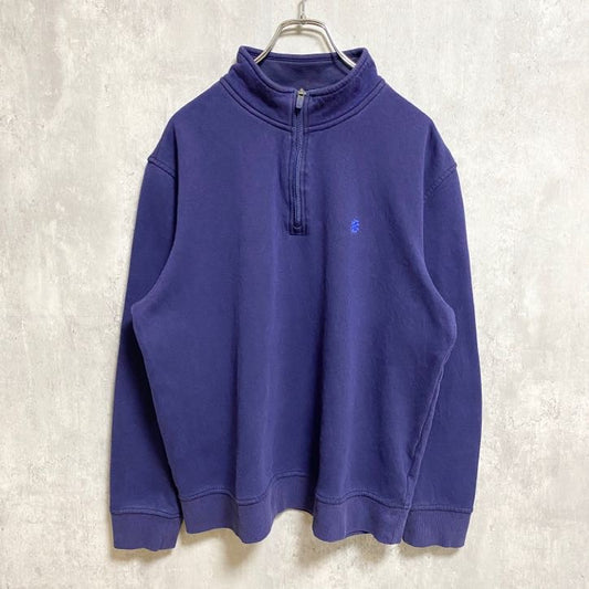 IZOD　アイゾッド　ハーフジップスウェット/トレーナー　フェード　ワンポイント　刺繍ロゴ　ビッグシルエット　紺　ネイビー　Lサイズ