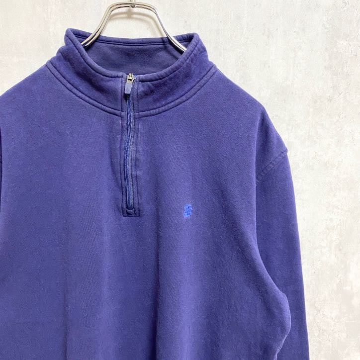 IZOD　アイゾッド　ハーフジップスウェット/トレーナー　フェード　ワンポイント　刺繍ロゴ　ビッグシルエット　紺　ネイビー　Lサイズ
