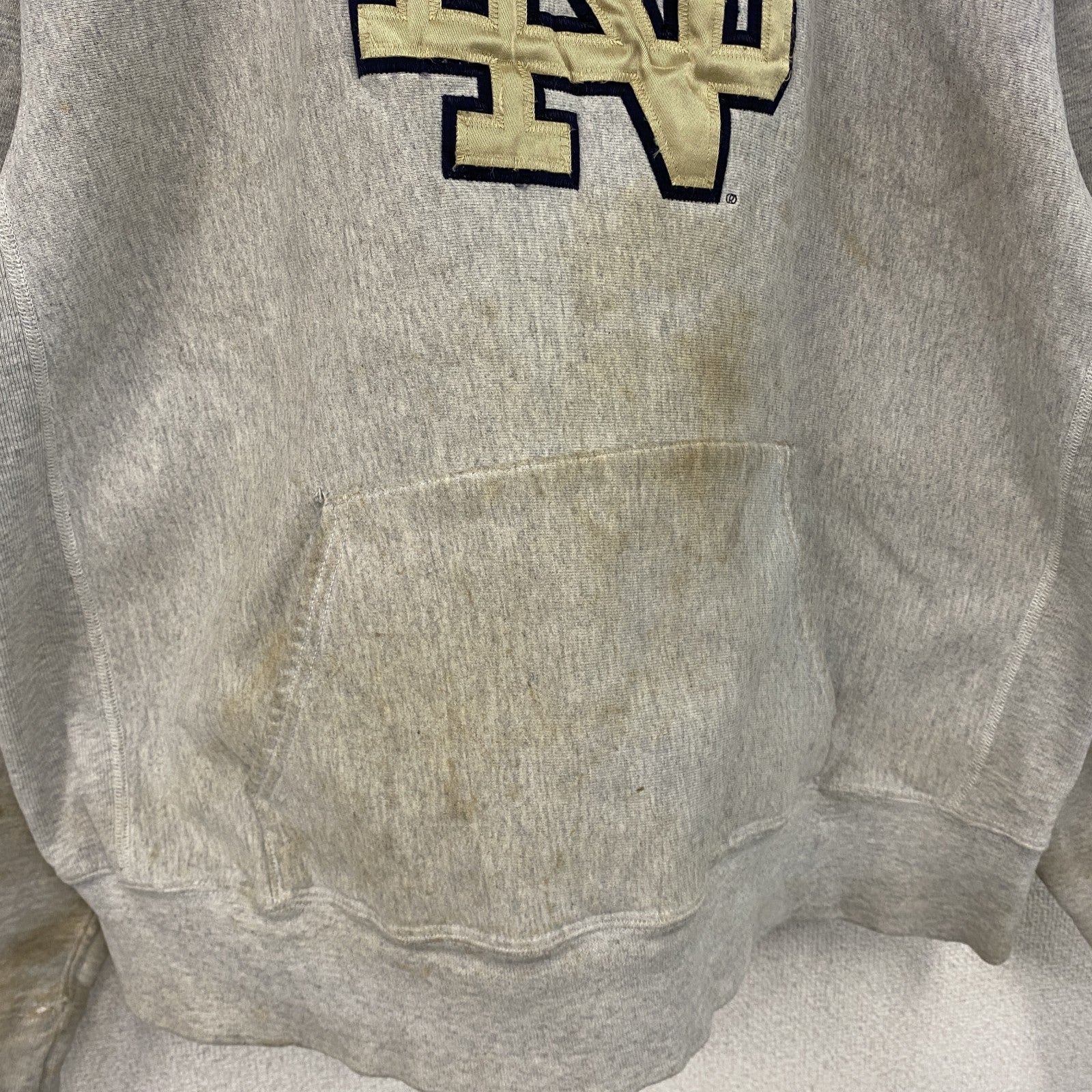 90s　University of Notre Dame　スウェットパーカー/フーディー　ボロ　霜降りグレー　XLサイズ
