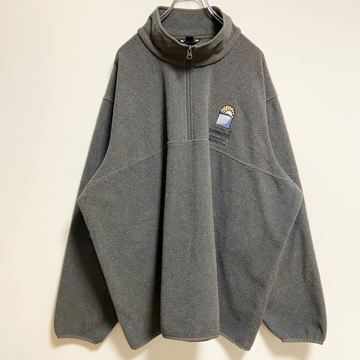 LANDS’END　長袖ハーフジップフリースジャケット　ワンポイント刺繍　グレー　ビッグシルエット　3XLサイズ