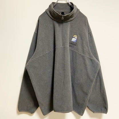 LANDS’END　長袖ハーフジップフリースジャケット　ワンポイント刺繍　グレー　ビッグシルエット　3XLサイズ