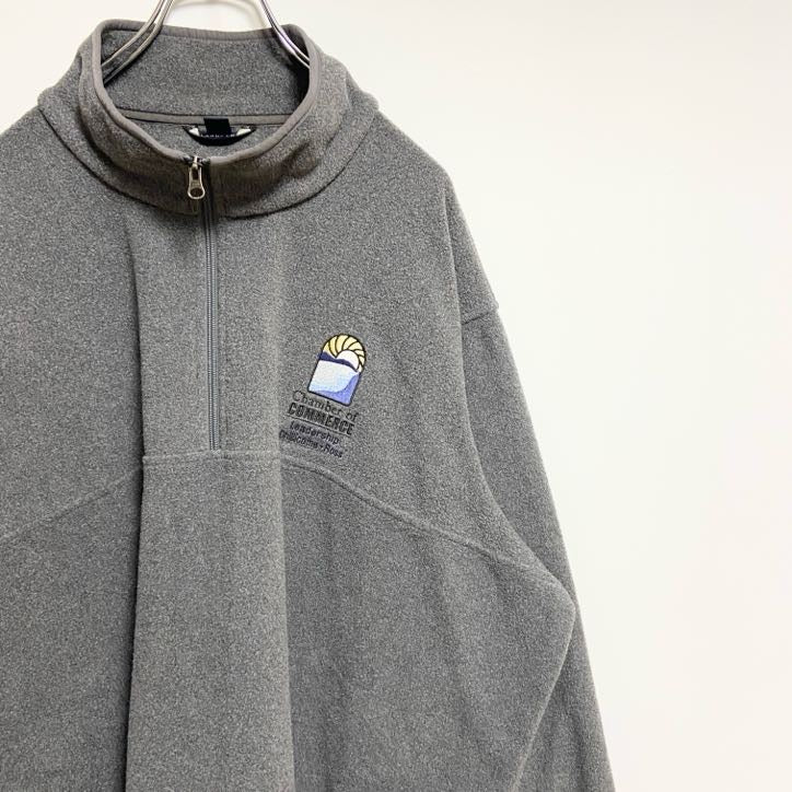 LANDS’END　長袖ハーフジップフリースジャケット　ワンポイント刺繍　グレー　ビッグシルエット　3XLサイズ
