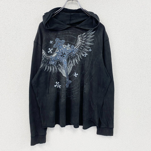 no boundaries　ノーバウンダリーズ　長袖Tシャツ/ロンT　フーディー　十字架　y2k　お兄系　黒　ブラック　Lサイズ