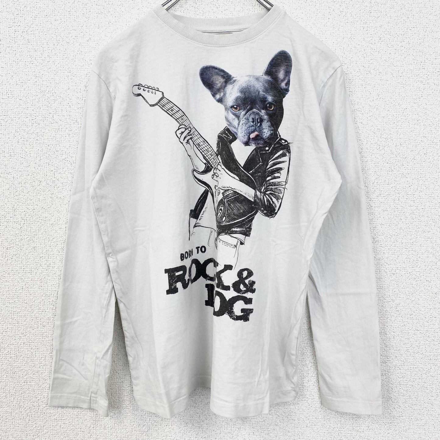 古着 used　ZARA BOYS　長袖アニマルプリントTシャツ　犬　レトロデザイン　クルーネック　白　ホワイト