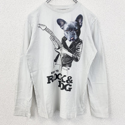 古着 used　ZARA BOYS　長袖アニマルプリントTシャツ　犬　レトロデザイン　クルーネック　白　ホワイト