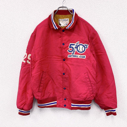 ～90s　professional jackets　スタジャン/スタジアムジャケット　レターマンジャケット　襟付き　ヴィンテージ　レッド　Lサイズ