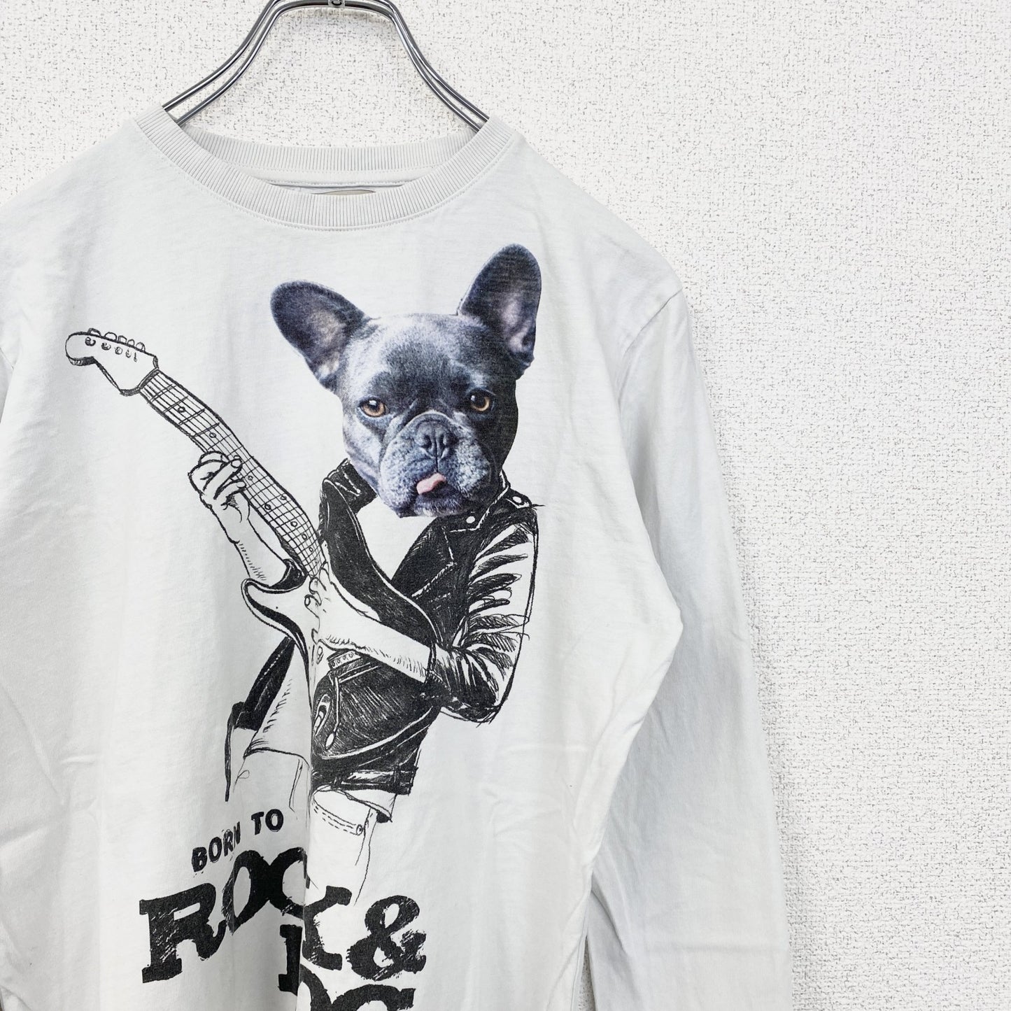 古着 used　ZARA BOYS　長袖アニマルプリントTシャツ　犬　レトロデザイン　クルーネック　白　ホワイト